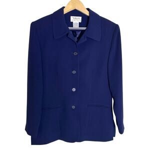 VTG Talbots Navy Button Front Blazer Women 10 Petite Office Career Lightweight